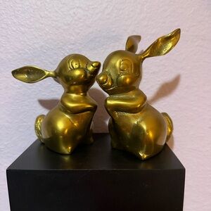 Vintage brass bunnies set of 2 Made in Korea MCM rabbit bunny gold